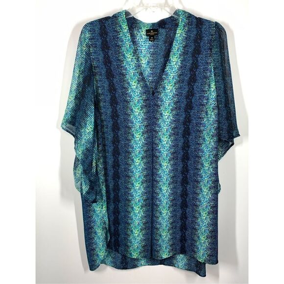 Worthington Women's Snakeskin Print Short Sleeve V-Neck Top Blue Size 1X - Picture 1 of 7